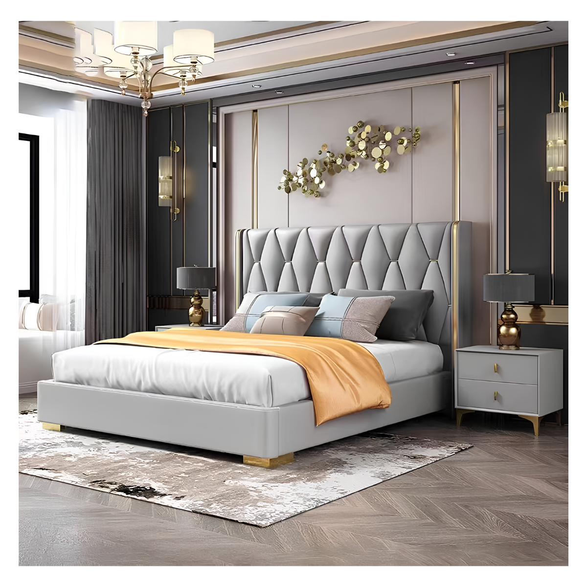 Marquise Diamond Tufted Wingback Bed